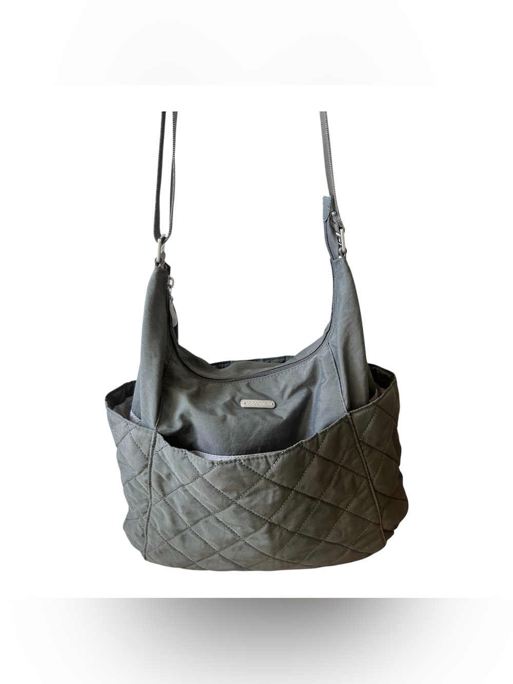 Baggallini gray quilted crossbody tote like purse. Great condition